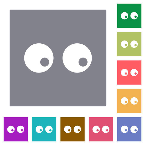 Olhos observando ícones planos sólidos em fundos quadrados de cor simples - Vetor, Imagem