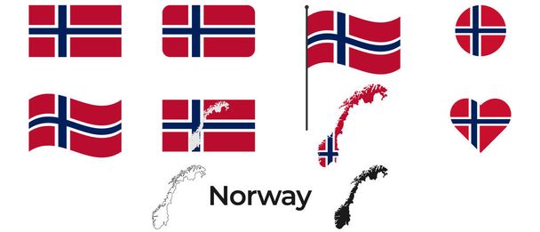 Bandeira da Noruega. Silhueta da Noruega. Símbolo nacional. - Vetor, Imagem