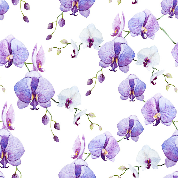 Purple  Watercolor  orchid pattern - Fotoğraf, Görsel
