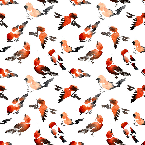 Birds watercolor pattern - Фото, изображение