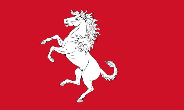 Флаг графства Кент (Англия, Соединенное Королевство Великобритании и Северной Ирландии, США) Invicta Flag или Invicta Flag of Kent, Gules, a horse rampant argent - Вектор,изображение