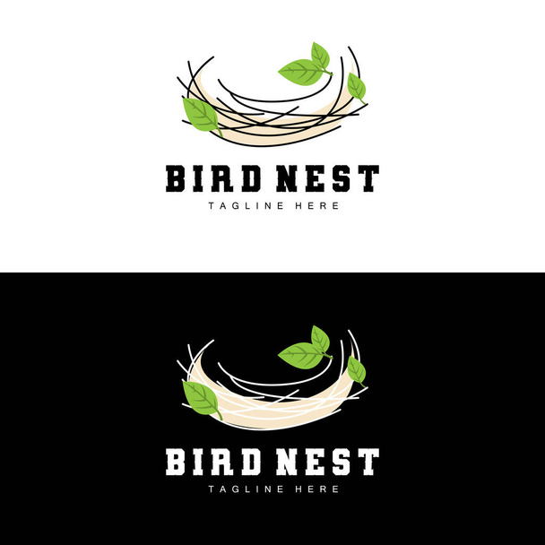 Diseño del logotipo del nido del pájaro, Vector de la casa del pájaro para los huevos, Ilustración del logotipo del árbol del pájaro - Vector, imagen