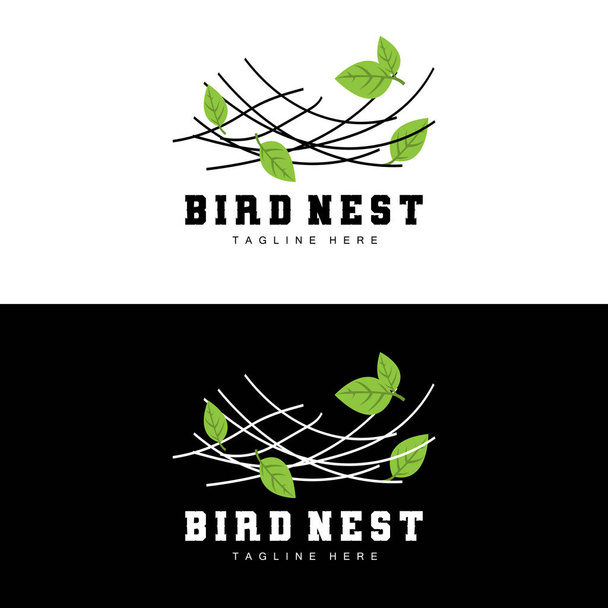 Diseño del logotipo del nido del pájaro, Vector de la casa del pájaro para los huevos, Ilustración del logotipo del árbol del pájaro - Vector, imagen