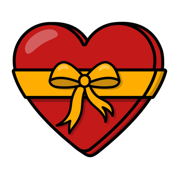 Caja de regalo de San Valentín de caramelo en forma de corazón con lazo decorativo de oro. - Vector, imagen