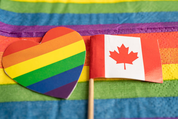 Прапор Канади на Райдубовому тлі символ ЛГБТ-ґей-прайда місяць соціального руху райдужний прапор є символом лесбійського, гейського, бісексуального, трансґендерного, прав людини, толерантності і миру.. - Фото, зображення