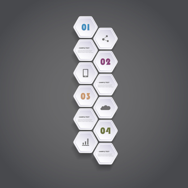 Infographic Concept met zeshoeken - ontwerp Flow Chart - tijdlijn - Vector, afbeelding
