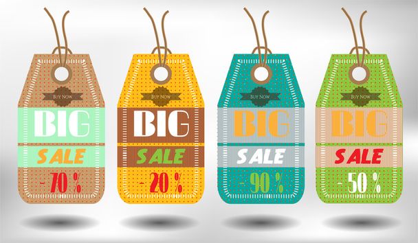 Set of four colorful, hanging stickers with text Big Sale - Vektör, Görsel