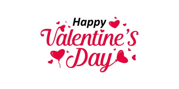 Сценарий шрифта Happy Valentine 's Day с рисунком сердец и воздушных шаров. Романтическая любовь обои баннер. Цитаты, фразы и приветствия. Векторная иллюстрация. - Вектор,изображение