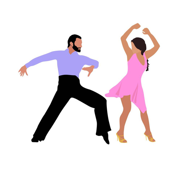 Bailarín, Bailarina Bachata, Salsa, Flamenco, Tango, Baile Latino. Pareja bailarina en pose de baile. Ilustración vectorial plana estilo caricatura aislada sobre fondo blanco - Vector, imagen