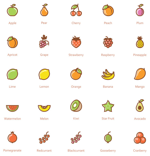 frutas icono conjunto - Vector, Imagen