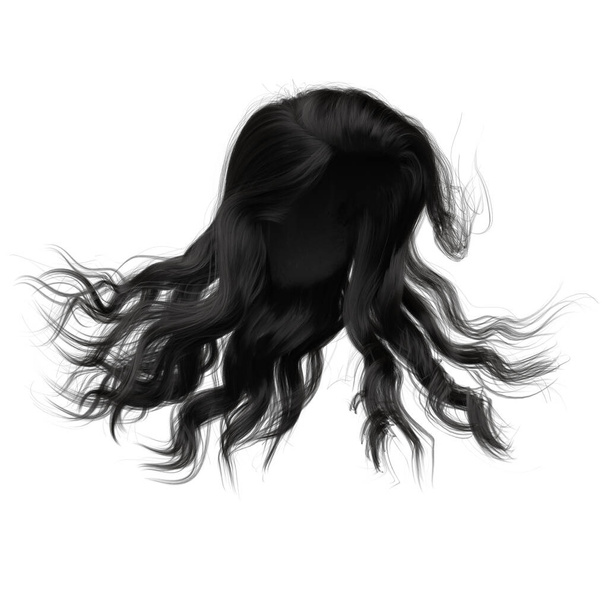 Větrné dlouhé vlnité vlasy na izolovaném bílém pozadí, 3D ilustrace, 3D vykreslování - Fotografie, Obrázek