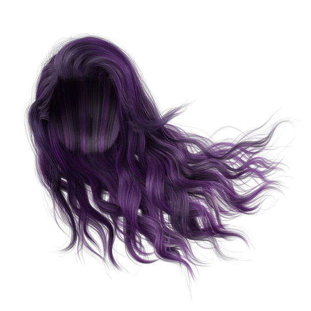 Windgeblasene lange wellige Haare auf isoliertem weißem Hintergrund, 3D-Illustration, 3D-Rendering - Foto, Bild