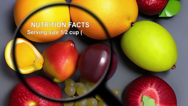 Información nutricional sobre diversas frutas y verduras - Metraje, vídeo