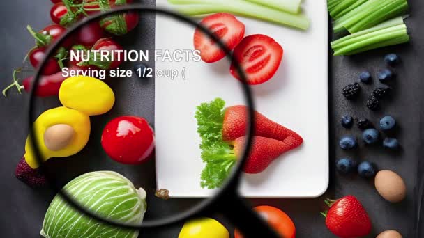Táplálkozási tények különböző gyümölcsökről és zöldségekről - Felvétel, videó