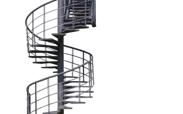 Escalera de caracol de metal negro sobre fondo blanco aislado con camino de recorte - Foto, Imagen