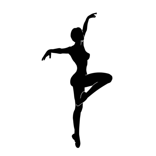 Silueta de una mujer en acción de baile feliz. Silueta de joven bailarina movimiento vector aislado sobre fondo blanco. - Vector, Imagen
