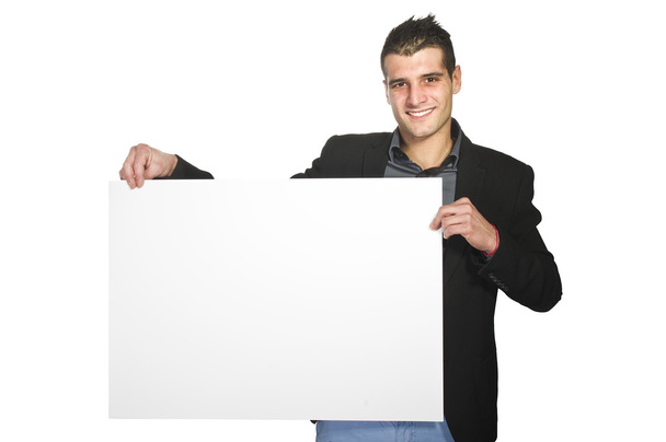 Businessman hold with white board - Foto, afbeelding