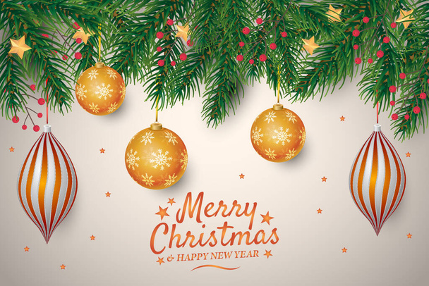 Fondo moderno de Navidad con bolas realistas de adorno de Navidad dorada - Vector, Imagen