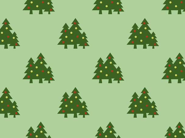 Wzór. Wizerunek zielonych choinek z kulkami na pastelowym żółtym zielonym tle. Symbol Nowego Roku i Bożego Narodzenia. Wzór do stosowania na powierzchnię. Poziomy obraz. Obraz 3D. 3d renderowanie - Zdjęcie, obraz