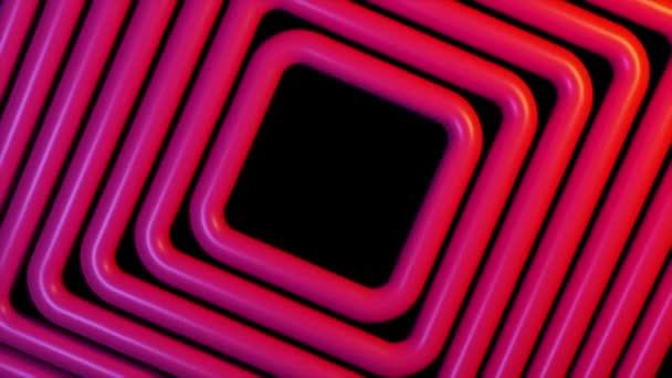 Gladde rotatie van de achtergrond van vierkantjes vormen op een geïsoleerde zwarte achtergrond. Rode kleur. 3d animatie van een naadloze lus - Video
