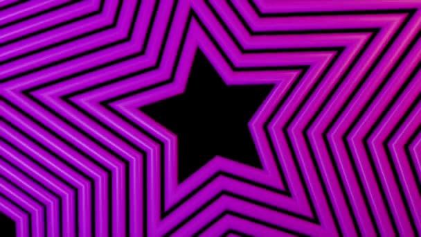 Rotación suave del fondo de las formas de las estrellas sobre un fondo negro aislado. Color púrpura. animación 3d de un bucle sin costuras - Metraje, vídeo