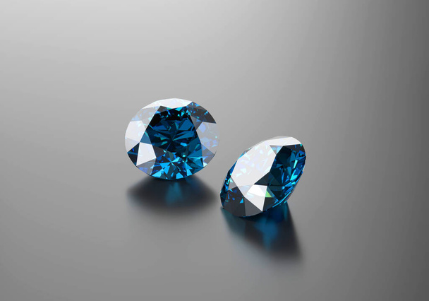 Yansıma arka planına yerleştirilmiş mavi elmas safir mücevheri 3D görüntüleme. - Fotoğraf, Görsel