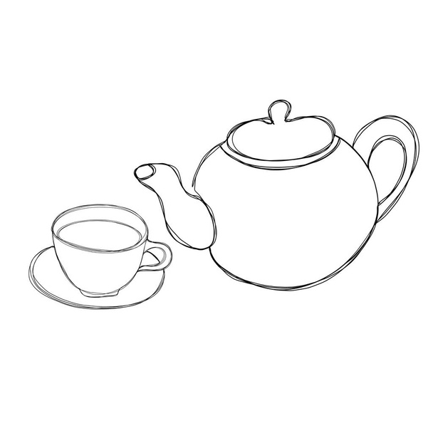 Line Art - cup of tea and teapot - Photo, Image