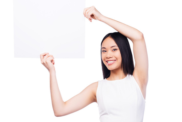 Asian woman holding copy space - Photo, Image