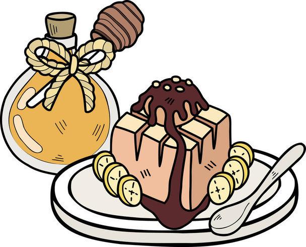 Handgezeichneter Honig-Toast mit Schokoladenabbildung auf Hintergrund isoliert - Vektor, Bild