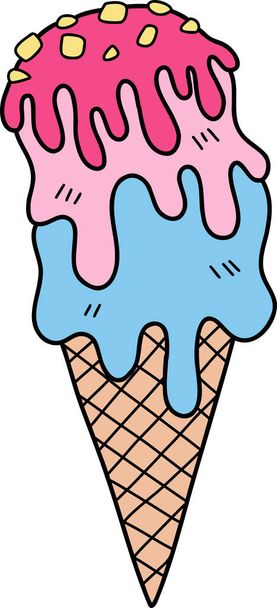 Illustration de cône de crème glacée aux fraises dessinée à la main isolée sur fond - Vecteur, image
