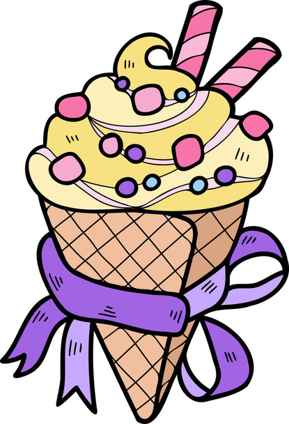 Handgezeichnete Vanille Ice Cream Cone Illustration isoliert auf dem Hintergrund - Vektor, Bild