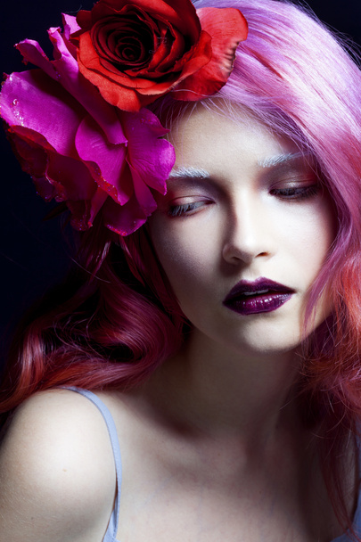 beautiful girl with pink hair - 写真・画像