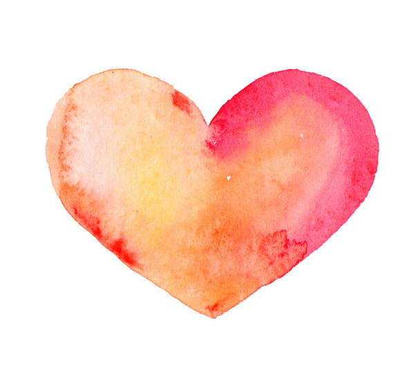 Акварель текстурований червоно-жовтим серцем на білому тлі ізольовано. Мальована вручну ілюстрація
. - Фото, зображення
