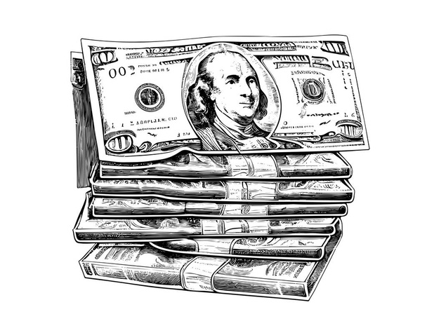 Paquete de dólares de dinero boceto dibujado a mano en estilo garabato abstracto ilustración vectorial. - Vector, Imagen