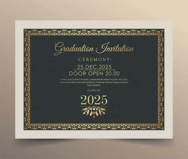 Modelo de convite de graduação escuro de luxo com borda de ornamento - Vetor, Imagem