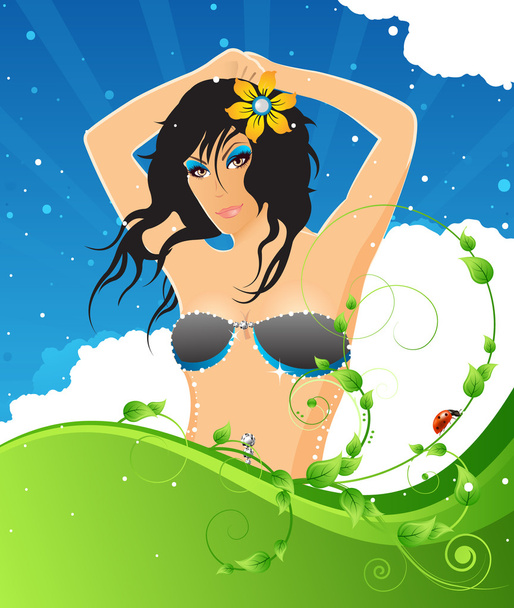 Summer template party poster with glamour girl - Vecteur, image
