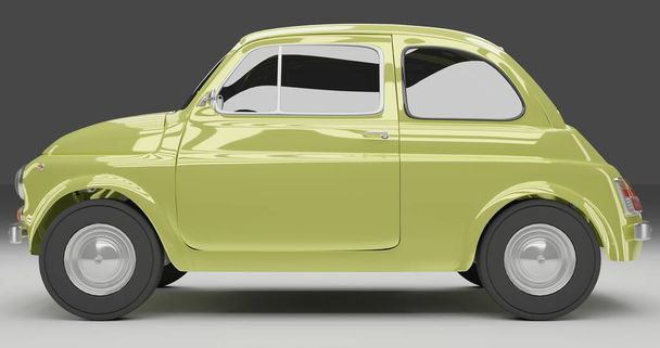 Tangerang, Banten. 26 December 2022, 3D rendering of Yellow pastel Fiat 500 1970 on isolated background - Photo, Image