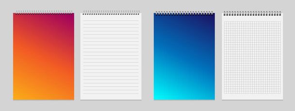 Realistic metal binders notebook set with isolated top view images of empty notepads with gradient cover vector illustration - Vector, Image