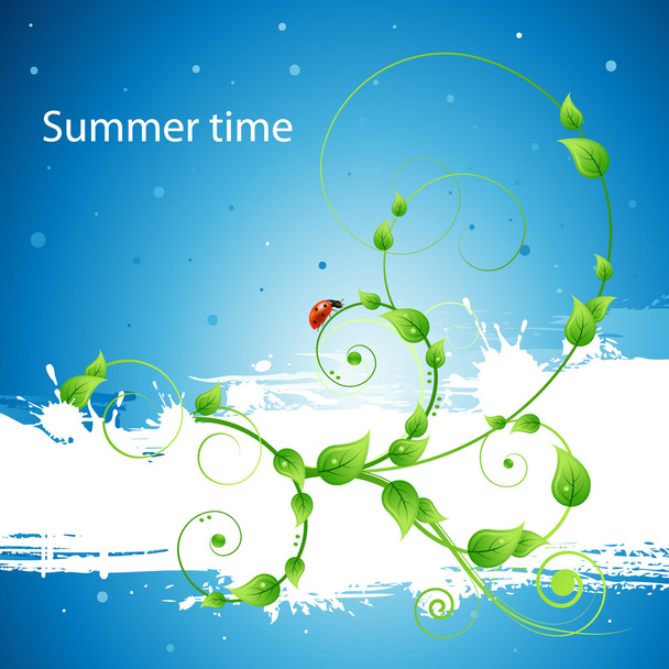 Fresco ecologia estate poster sfondo con foglie, modelli e coccinella
 - Vettoriali, immagini
