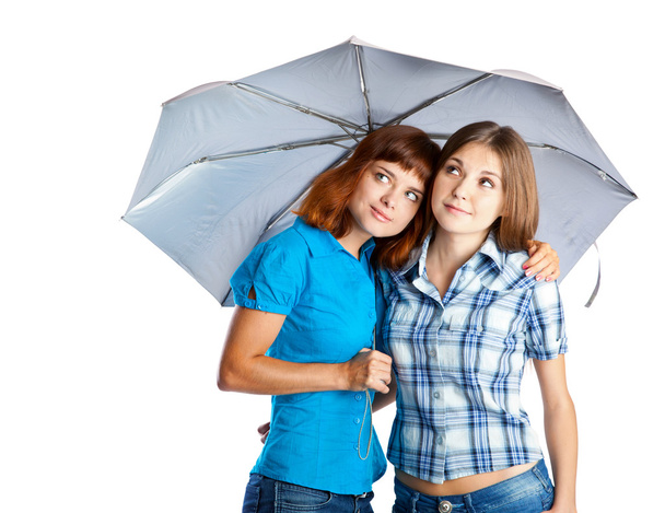 Two teen-girls with umbrella - Foto, Imagen
