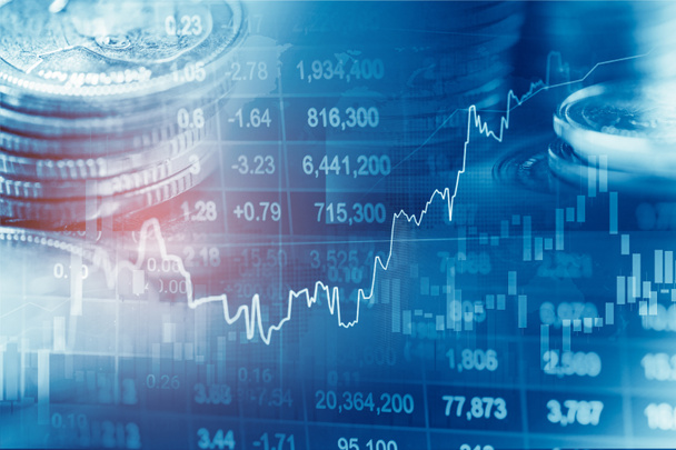 Mercato azionario trading di investimenti finanziari, grafico a monete e grafici o Forex per analizzare la finanza di profitto business trend background dati. - Foto, immagini