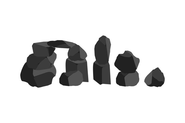 Collection of pieces of coal, graphite, basalt and anthracite. A set of black charcoal of various shapes.The concept of mining and ore in a mine.Rock fragments,boulders and building material. - Vector, Image