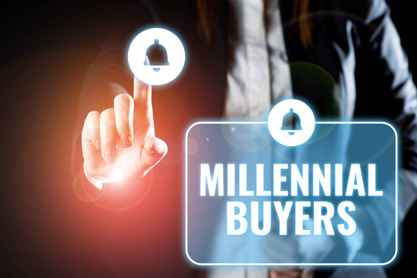 Wyświetlanie koncepcyjne Millennial Buyers, Business approach Typ konsumentów zainteresowanych trendowanymi produktami - Zdjęcie, obraz