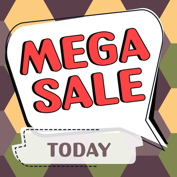 Text zeigt Inspiration Mega Sale, Business-Schaufenster Der Tag voller spezieller Shopping-Angebote und hoher Rabatte - Foto, Bild