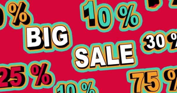 Big sale, graphic element. Flash banner with 3D text design. 4k animation. Concept of sales shopping social media background. Big sale 3D lettering 50 percent off on red background. - Footage, Video