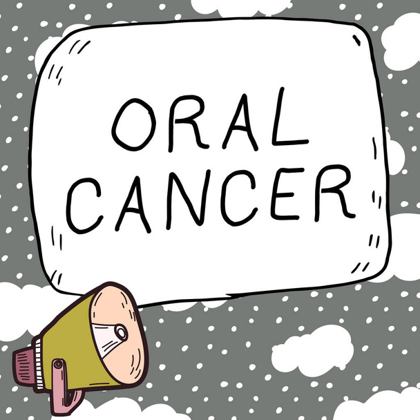 Εγγραφείτε εμφάνιση του καρκίνου του στόματος, λέξη για τον καρκίνο του βλεννογόνου του στόματος χείλη ή του άνω λαιμού - Φωτογραφία, εικόνα