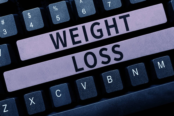 Konzeptionelle Anzeige Gewichtsverlust, Internet-Konzept Verringerung der Körperflüssigkeit Muskelmasse reduzieren Fett entsorgen Gewebe - Foto, Bild