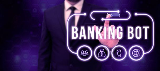 Έννοια οθόνη Banking Bot, Business εφαρμογή βιτρίνα που τρέχει αυτοματοποιημένες τραπεζικές εργασίες μέσω του Διαδικτύου - Φωτογραφία, εικόνα