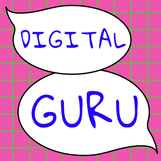 Kézírás szöveg Digitális Guru, üzleti koncepció tanár és intellektuális útmutató az elektronika alapvető kérdéseiről - Fotó, kép