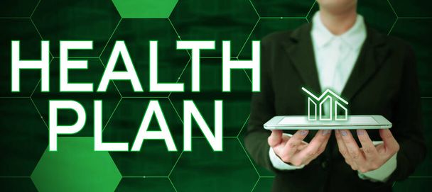 Légende textuelle présentant le plan de santé, Word pour toute stratégie qui offre des services médicaux à ses membres - Photo, image
